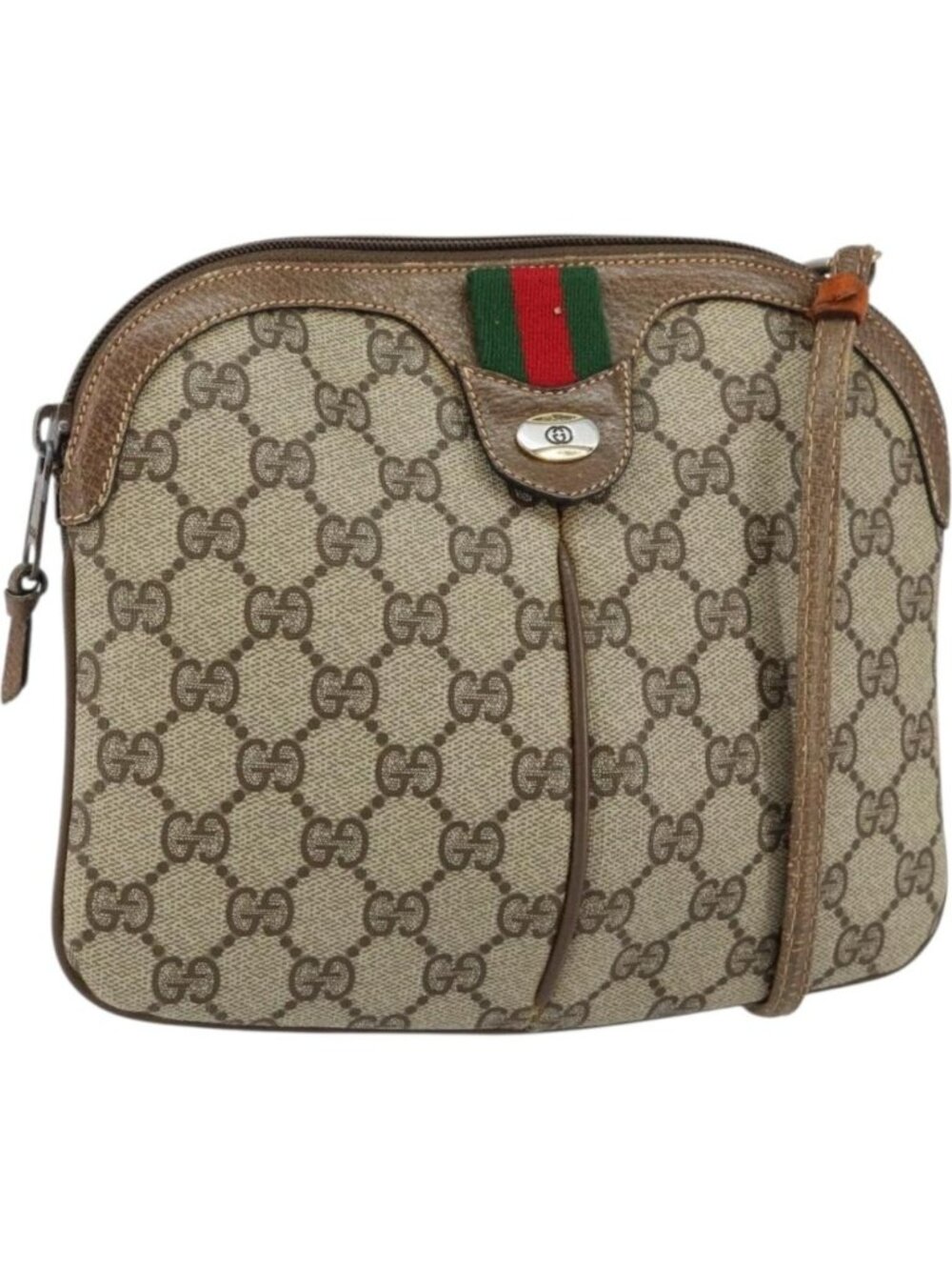 GUCCI GG Supreme Web Sherry Line Bag PVC Beige Gold 904 02 047